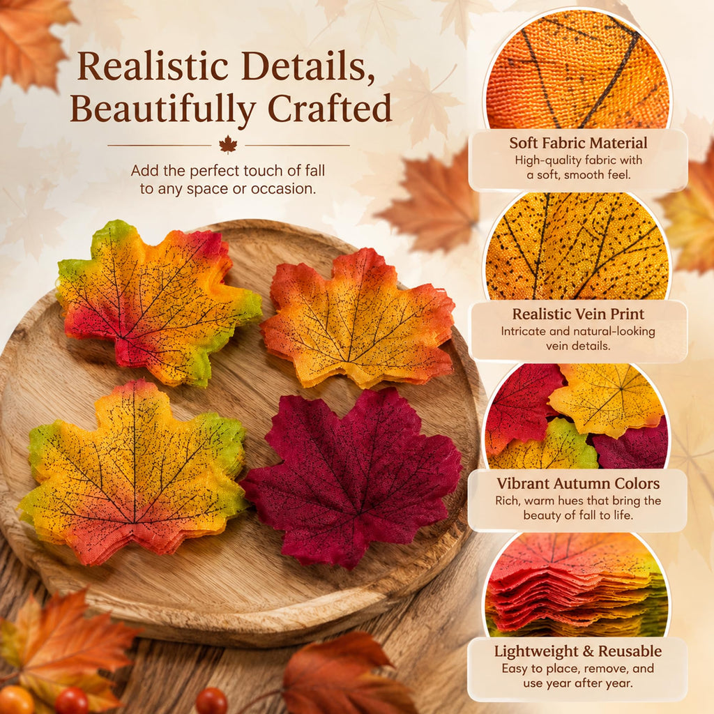 Thanksgiving Decorations - 200Pcs Artificial Maple Leaves for Fall Decor