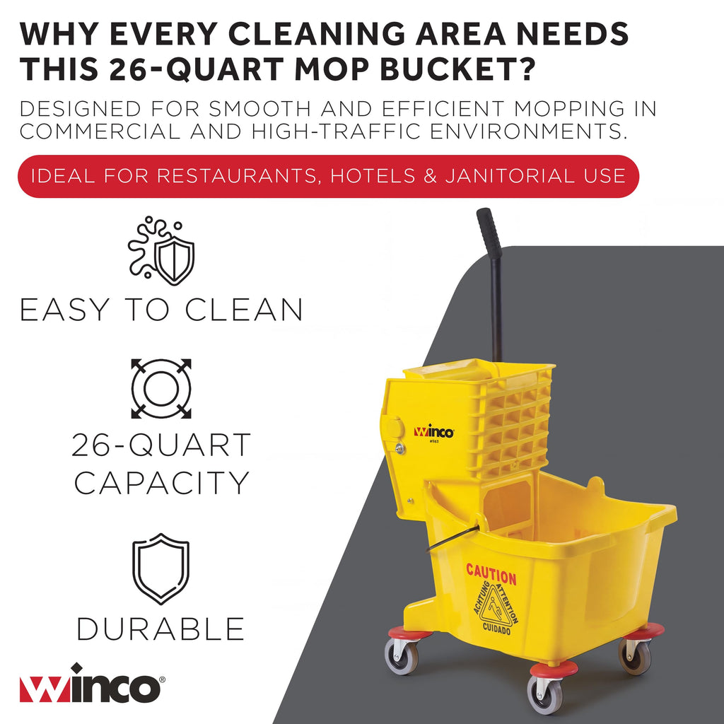 26 qt Yellow Commercial Plastic Mop Bucket on Wheels