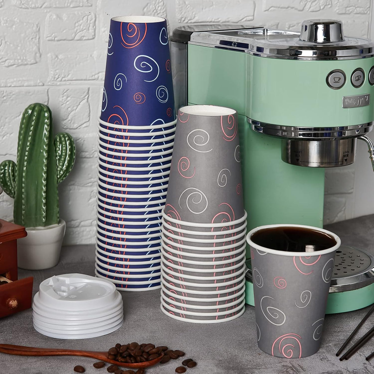 16 oz Disposable Paper Cups, 100 Pack Coffee Cups with Lids