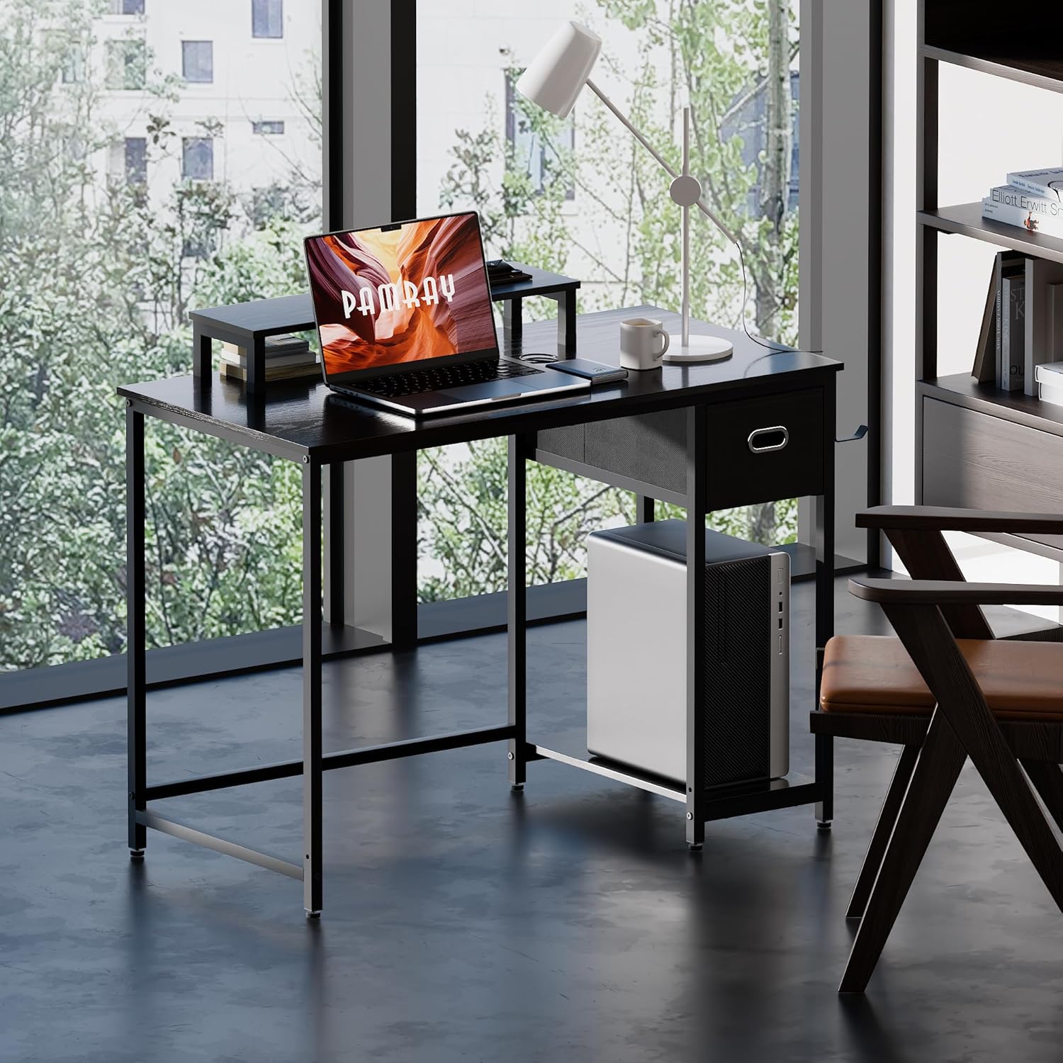 39 Inch Computer Desk with Monitor Stand Small Home Office Desks with Non-Woven Storage Drawer for Bedroom Study