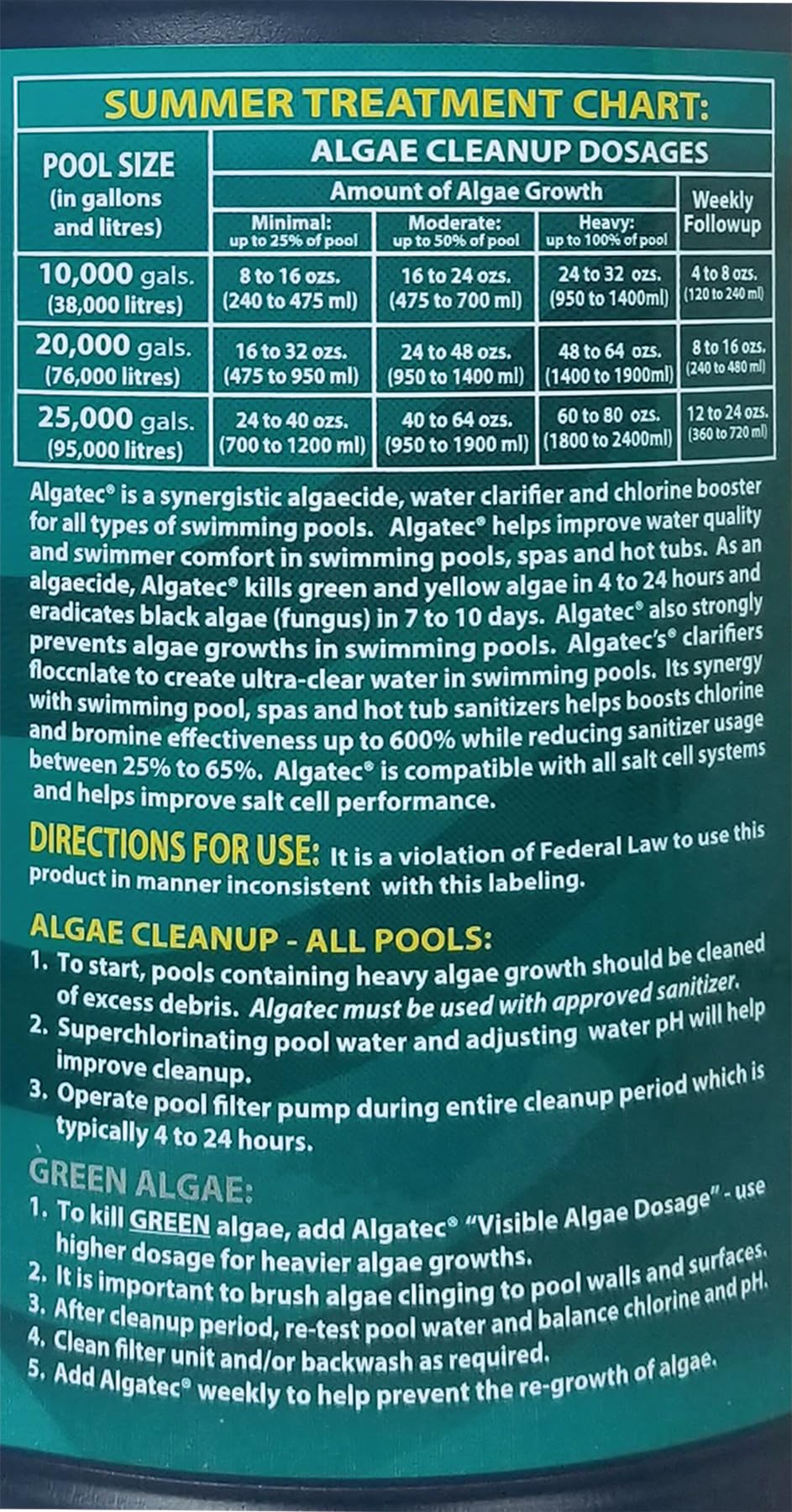 10064 Algatec Super Algaecide-Clarifier, 64 Fl. Oz Bottle