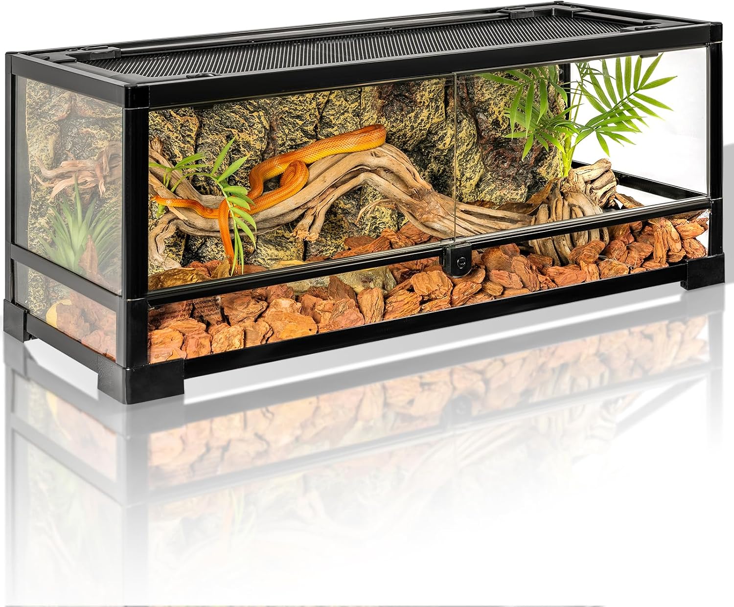 Tempered Glass Reptile Tank, 30x12x12 Inch Front Opening Terrarium with Top Screen Ventilation & Water-Holding