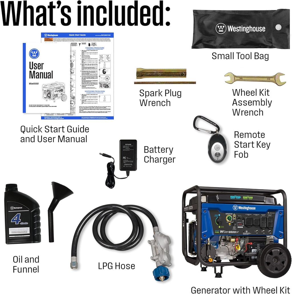 12500 Watt Dual Fuel Home Backup Portable Generator, Remote Electric Start, Transfer Switch Ready, Gas and Propane