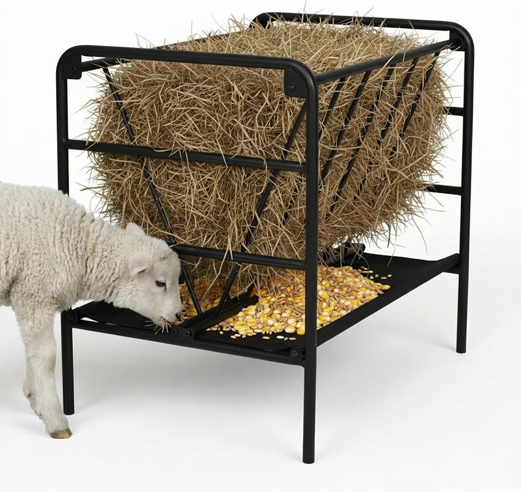 Hay Feeder for Goat, 35 Gallon Heavy-Duty Livestock Feeder | Metal Pasture Feeder for Ponies, Goats and Sheep, Sheep
