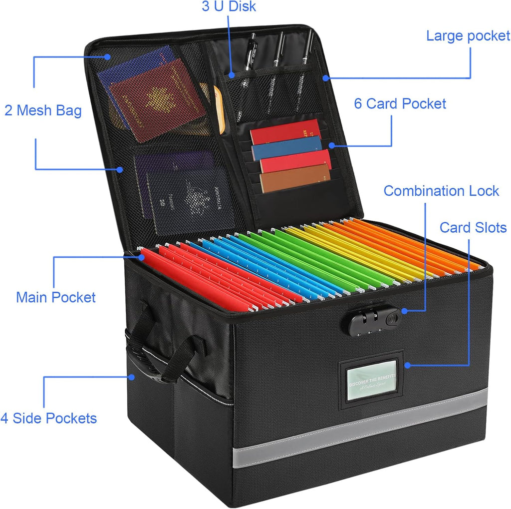 File Organizer, Fireproof File Box with Lids, Important Document Organizer Box with Lock, Portable File Folder