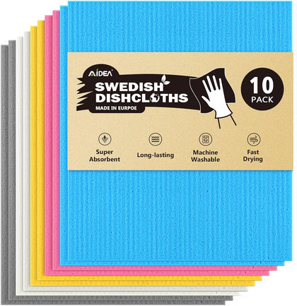 Swedish Dishcloths for Kitchen-10PK, Reusable Paper Towels 7" x 6"