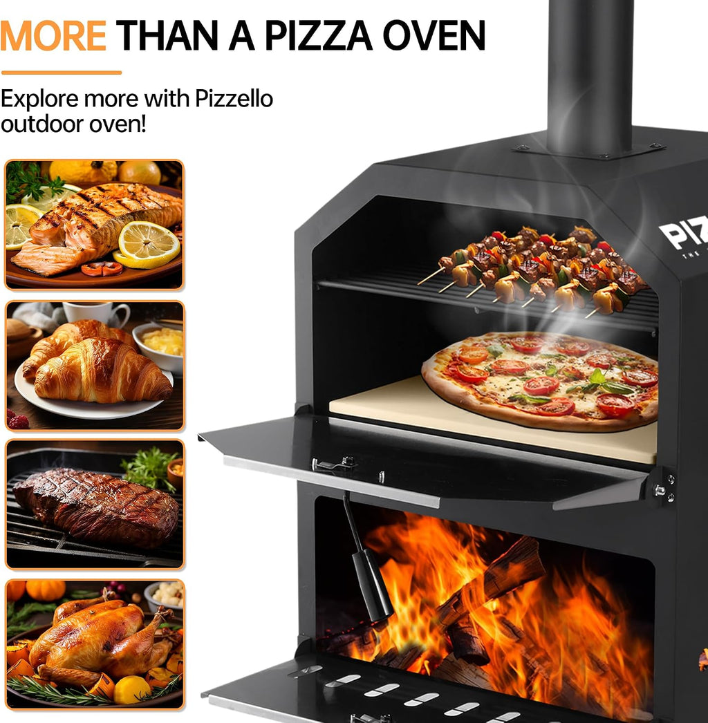16" Outdoor Pizza Oven, Wood Fired 2-Layer Pizza Oven