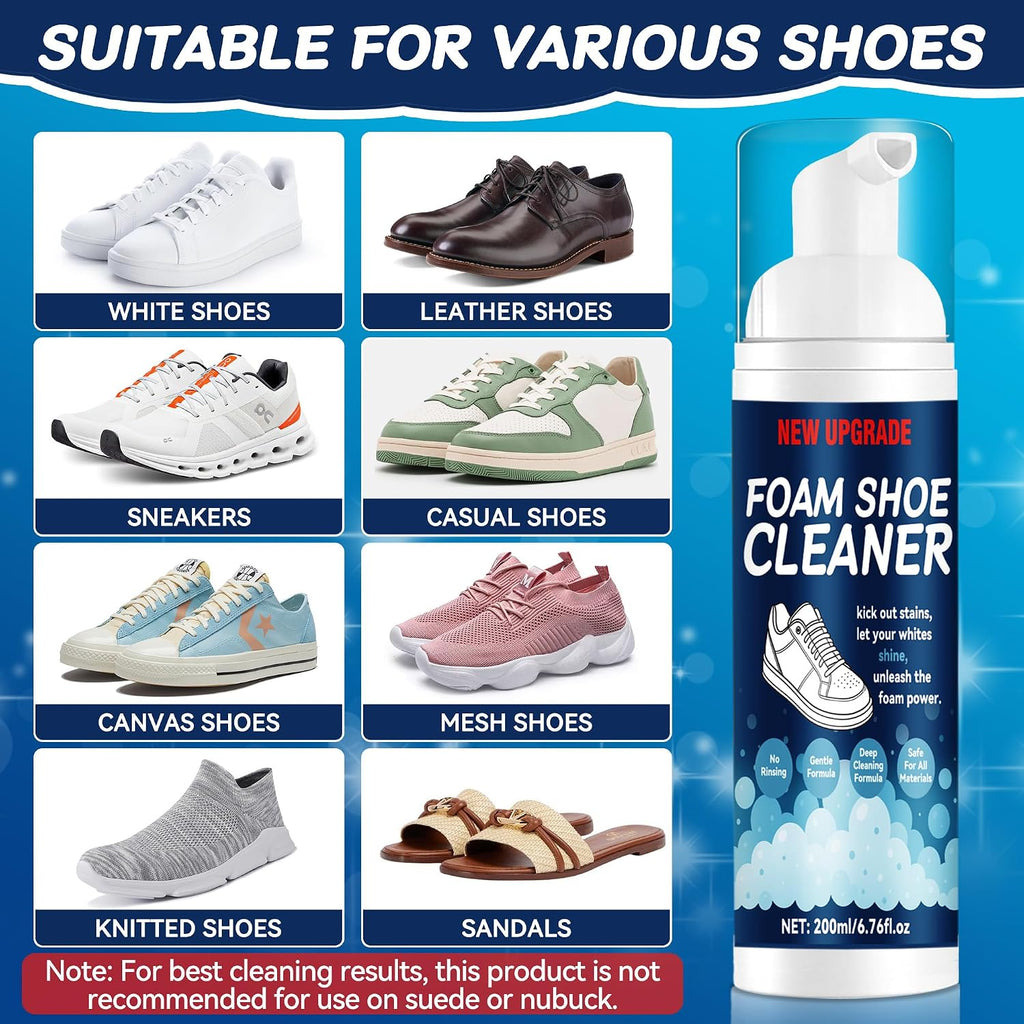 Shoe Cleaner, Sneaker Cleaner Foam for White Shoes & Sneakers, Deep Cleaning Shoe Cleaning Kit Removes Dirt & Stains