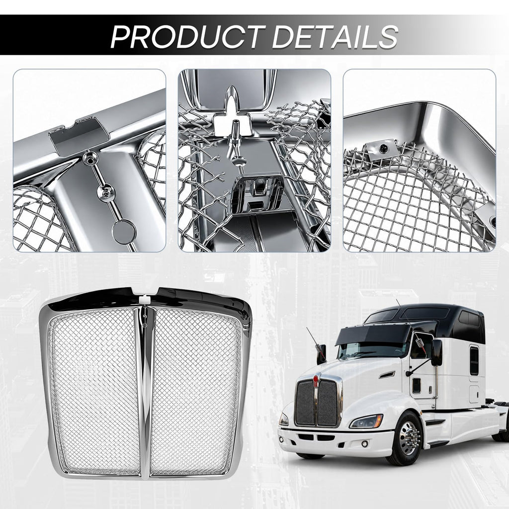Chrome Front Grill With Bug Screen Compatible with 2008-2019 Kenworth T660