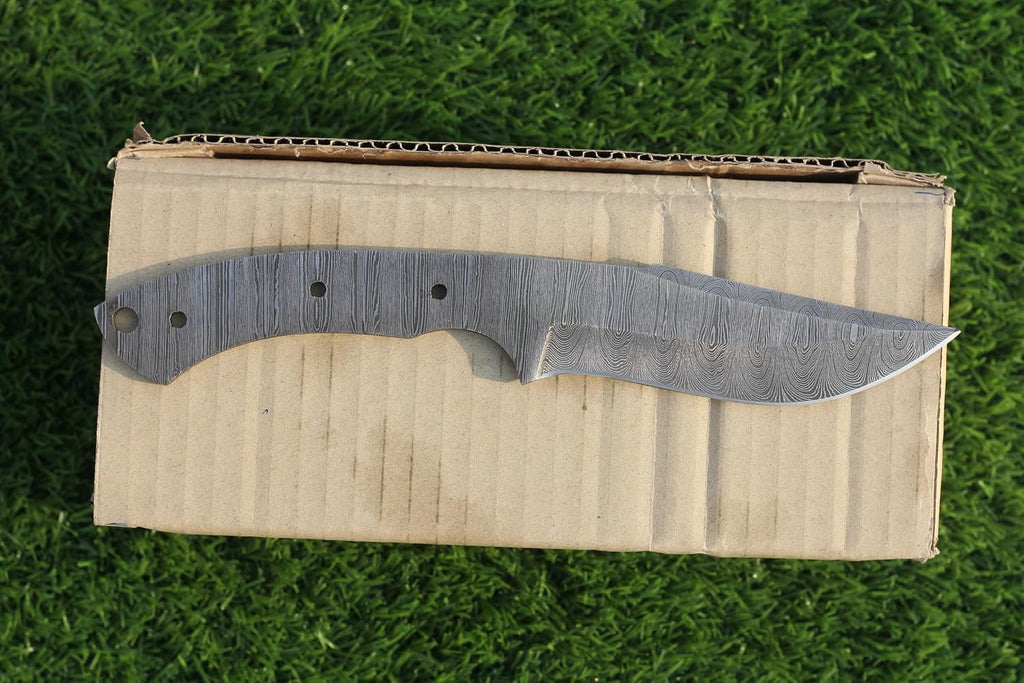 Damascus Steel Knife Making Kit Includes Knife Blade Blank, Pins, Wooden Handle Scales for Knife Making Supplies &