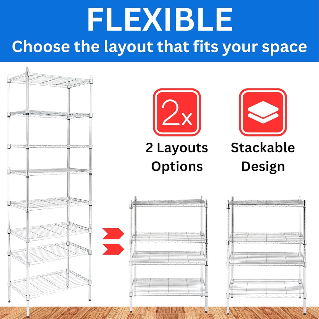 8 Tier Heavy Duty Shelves N.S.F. Certified - 800lb Capacity Commercial Storage Rack, Steel Wire Shelving Unit for
