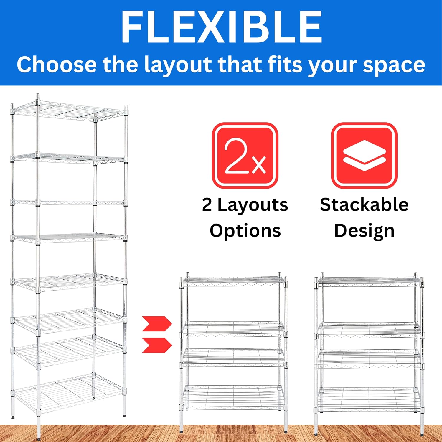 8 Tier Heavy Duty Shelves N.S.F. Certified - 800lb Capacity Commercial Storage Rack, Steel Wire Shelving Unit for