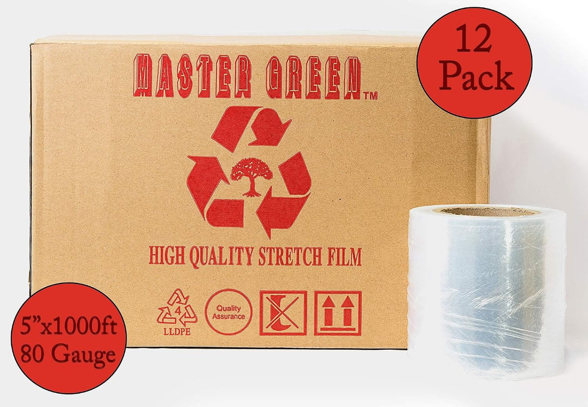 5" x 1000ft 80 Gauge 12 Rolls Shrink Wrap Film with 1 Handle