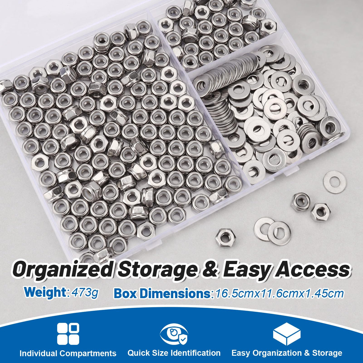 DFDU #10-24 Lock Nut 320Pcs Stainless Steel Nylock Locking Nuts with Washer