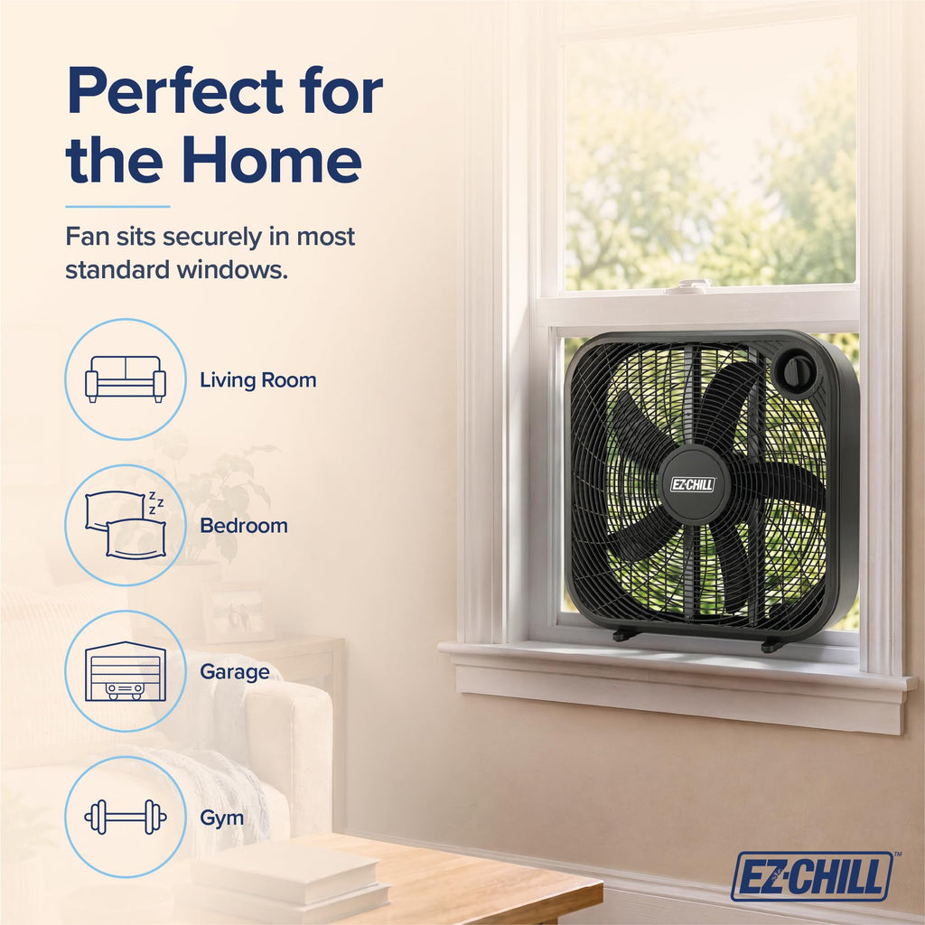 20-Inch Portable Box Fan with 3-Speed Control - Black