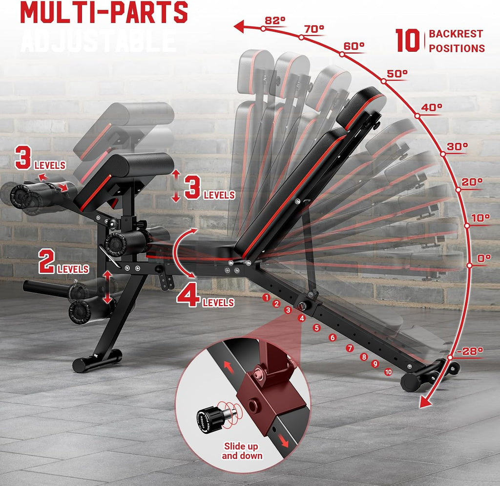Workout Bench, Adjustable Weight Bench with Leg Extension and Leg Curl, Extended Headrest, 900LBS Preacher Curl Bench
