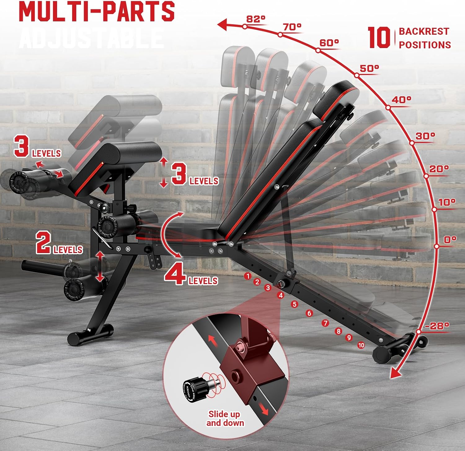 Workout Bench, Adjustable Weight Bench with Leg Extension and Leg Curl, Extended Headrest, 900LBS Preacher Curl Bench