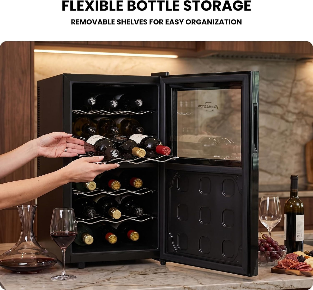18 Bottle Dual Zone Thermoelectric Wine Cooler, Black