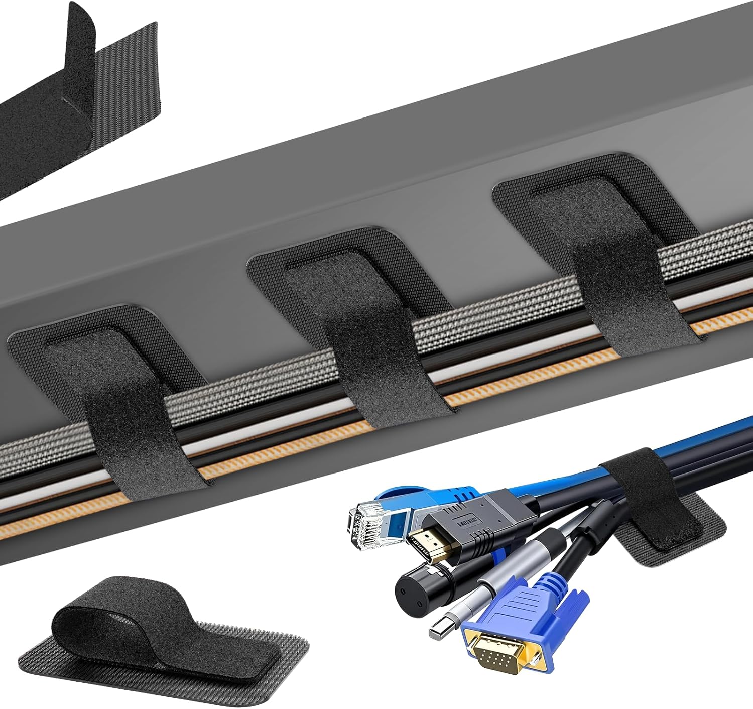 Cable Management Under Desk, 【Up to 15 Cord】【Enhanced Wire Holder】 Cord Organizer, Adjustable Hook and Loop Cable