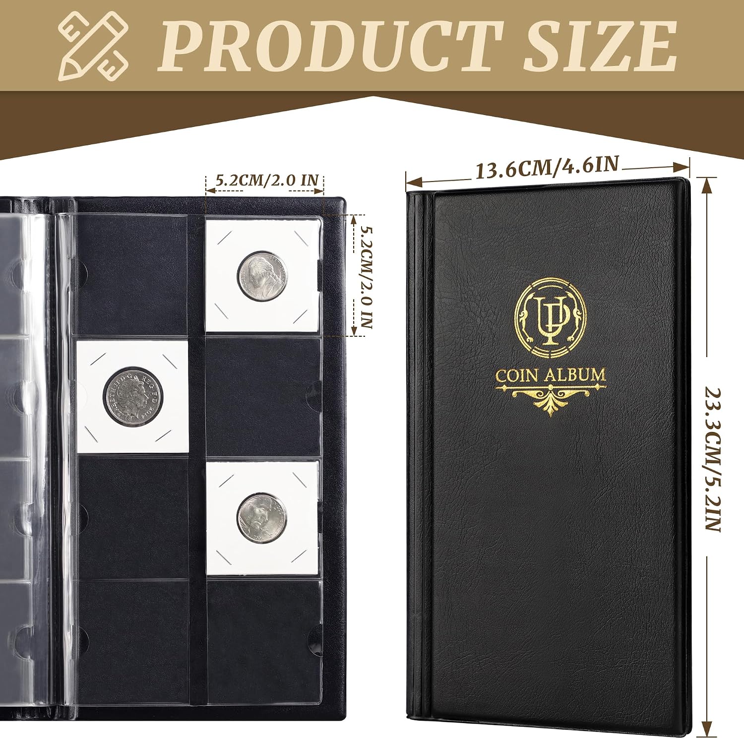 80 Pockets Collecting Album for 2x2 inches Coin Flip | Uncle Paul Classic Large Capacity Collection Book Coin Holder