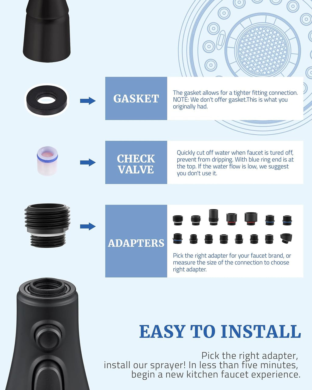Kitchen Faucet Spray Head Replacement, 3-Function Pull Down Sprayer Head