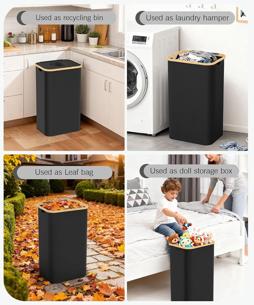 26 Gallon Recycling Bins for Kitchen with lid, Black | with 2 Pack Removeable and Reusable Inner Bag, Oxford Fabric