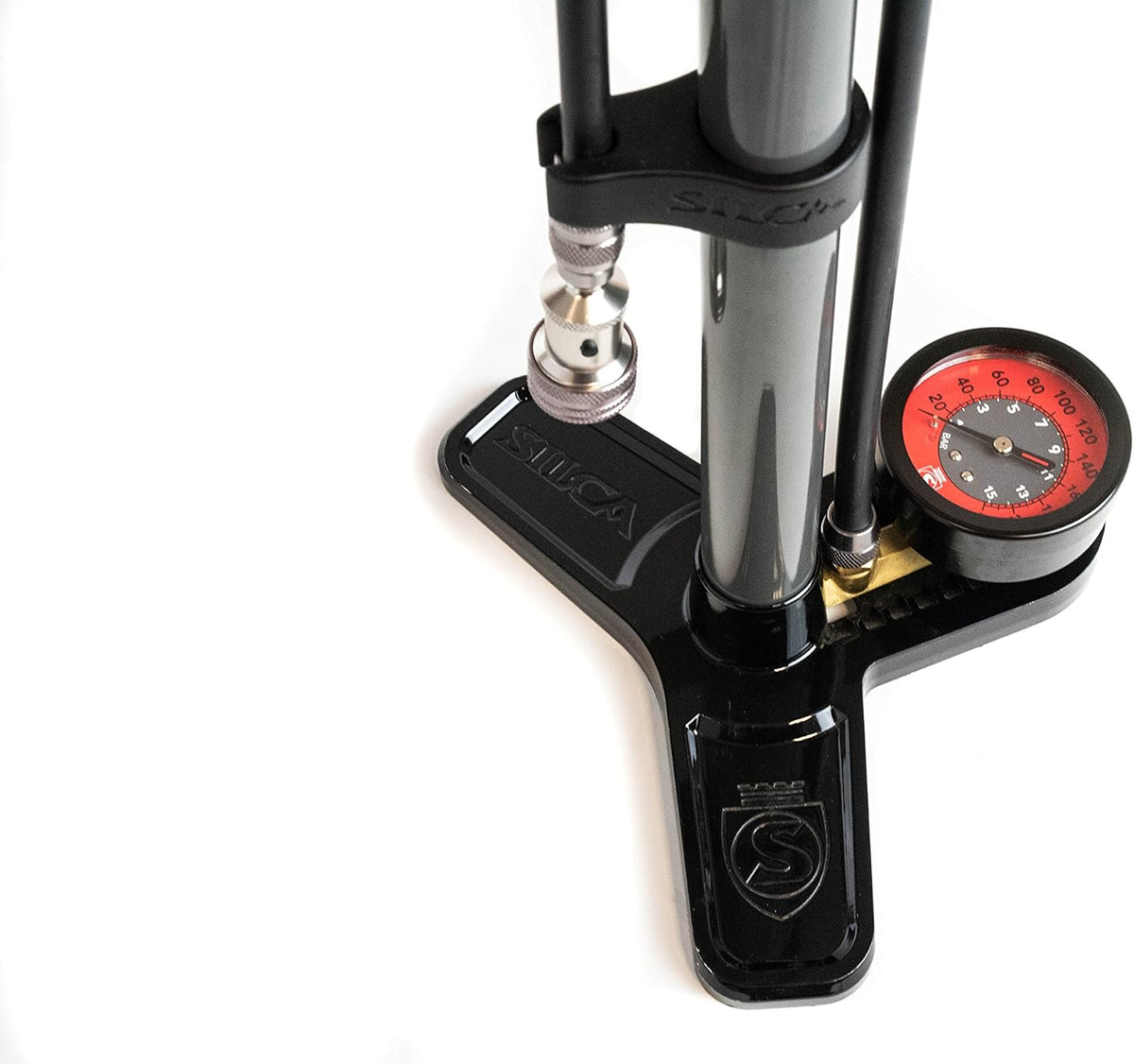 Pista Plus Bike Floor Pump with Steel Barrel, Wood Handle, 120psi