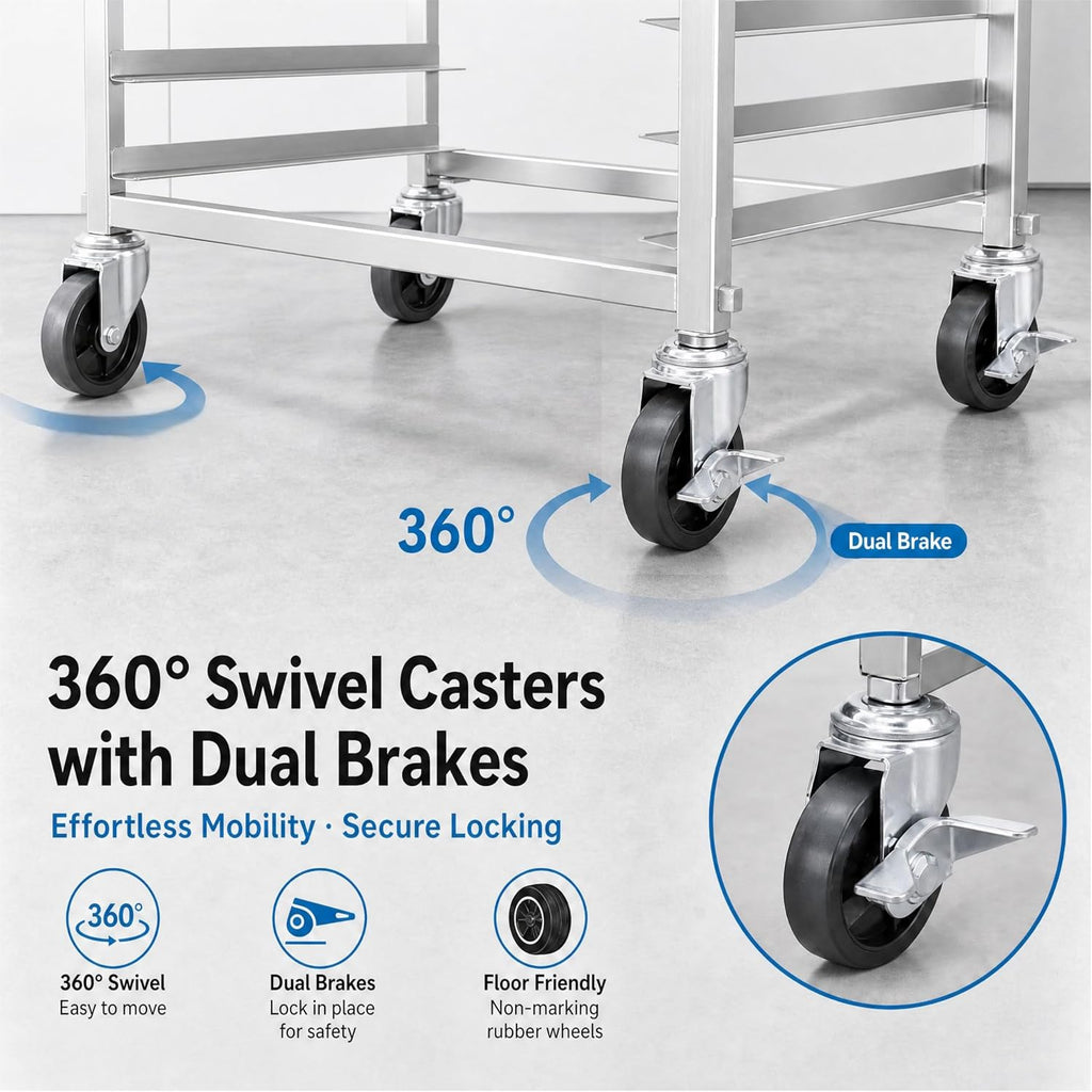 38" 10-Tier Bread Rack Cart Fits Full & Half Sheet Pans