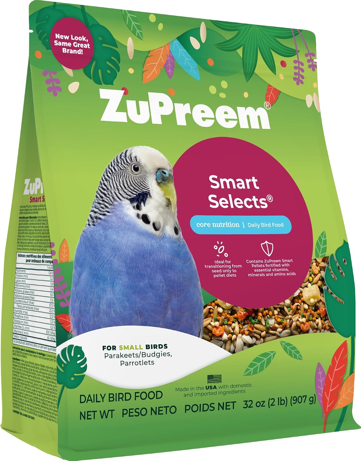 Smart Selects Parakeet & Budgie Food, Seed Blend, Small, 2 lb | Bird Food, Parrot & Parakeet Food, Budgie, Pellet
