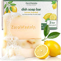 Natural Dish Soap Bar - Value Pack of 3 Solid Soap Block 16oz - Lemon Scented, Long Lasting, Skin Friendly