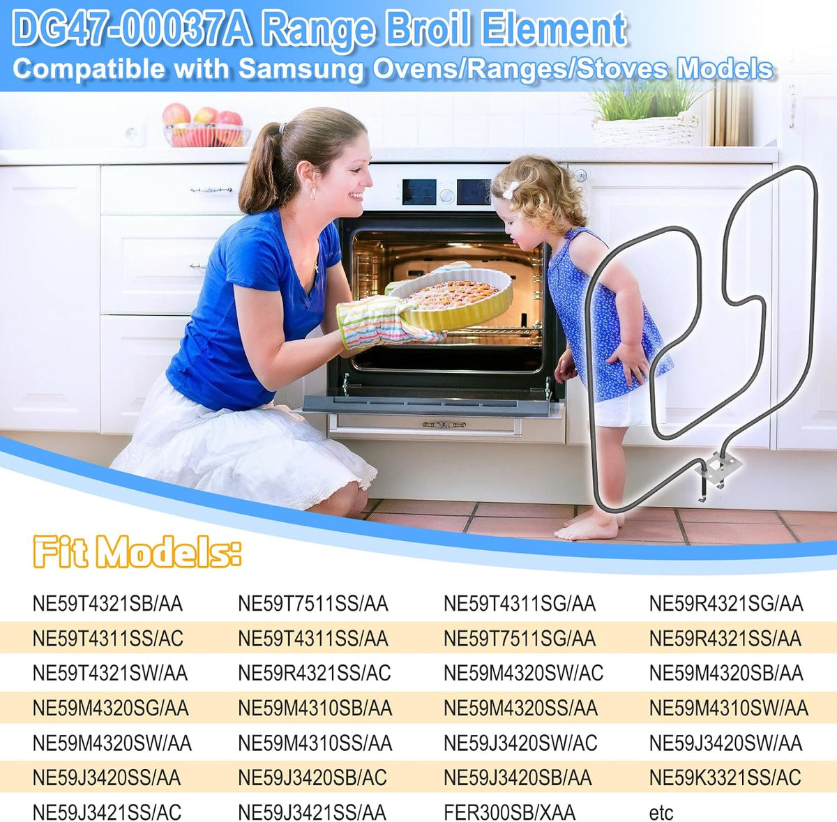 Upgraded DG47-00037A Range Broil Element Oven Heating Elements Compatible with Samsung Electric Freestanding Range Parts,DG47-00037A for Samsung Oven Baking Element Oven Coil Replacement Parts