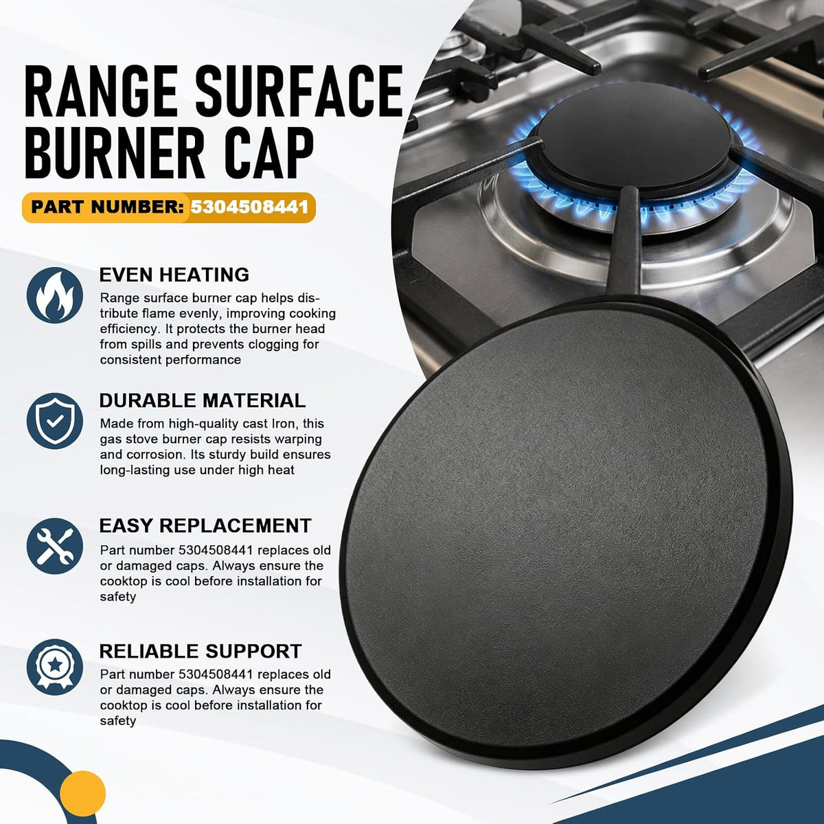 5304508441 Range Surface Burner Cap Fit for Frigidaire Electrolux Kenmore