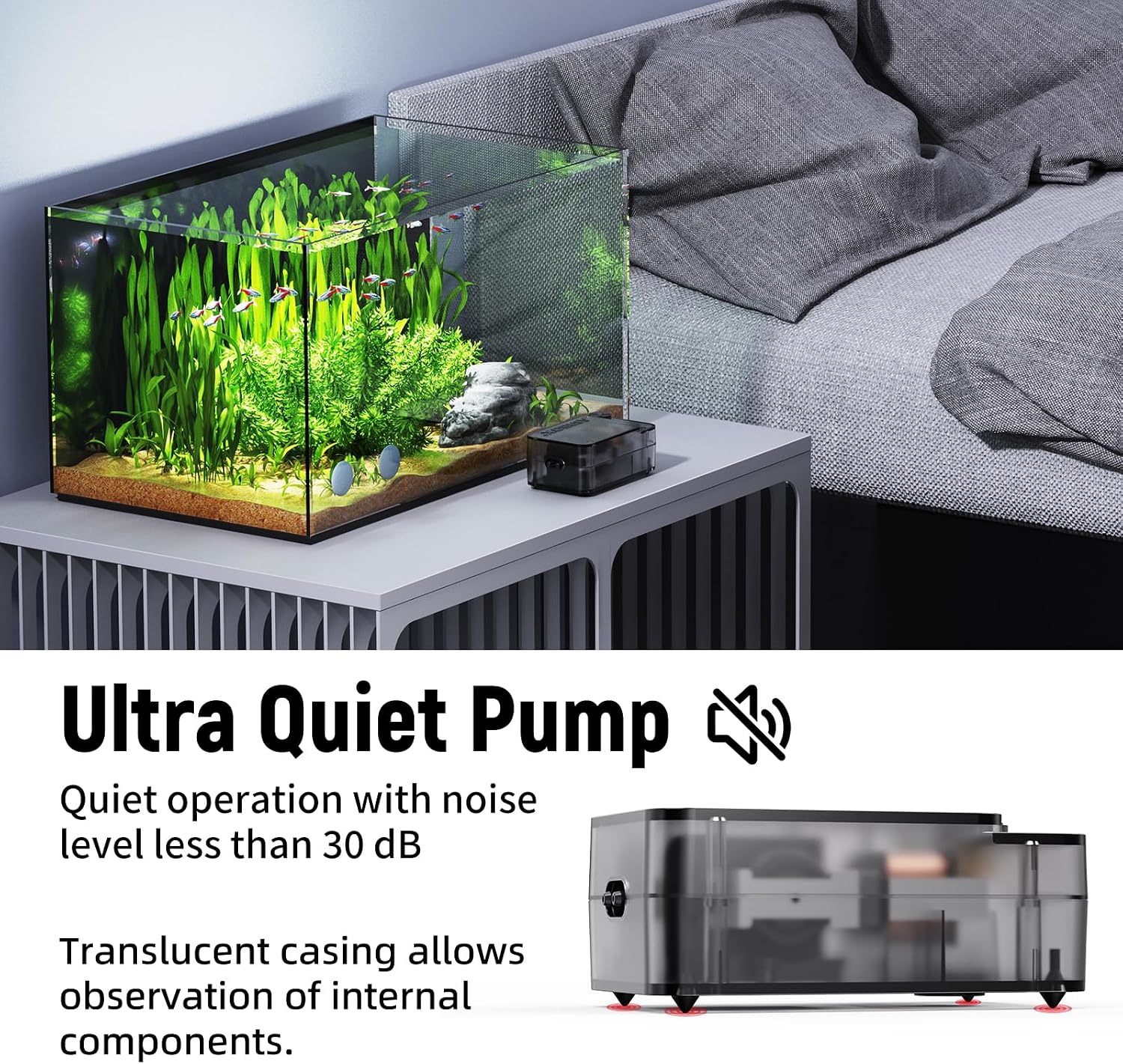 Aquarium Air Pump,Ultra-Quiet/Small Size/More Output Air Pump for Fish Tank 1.5w/29GPH/14Kpa,with Air Stone