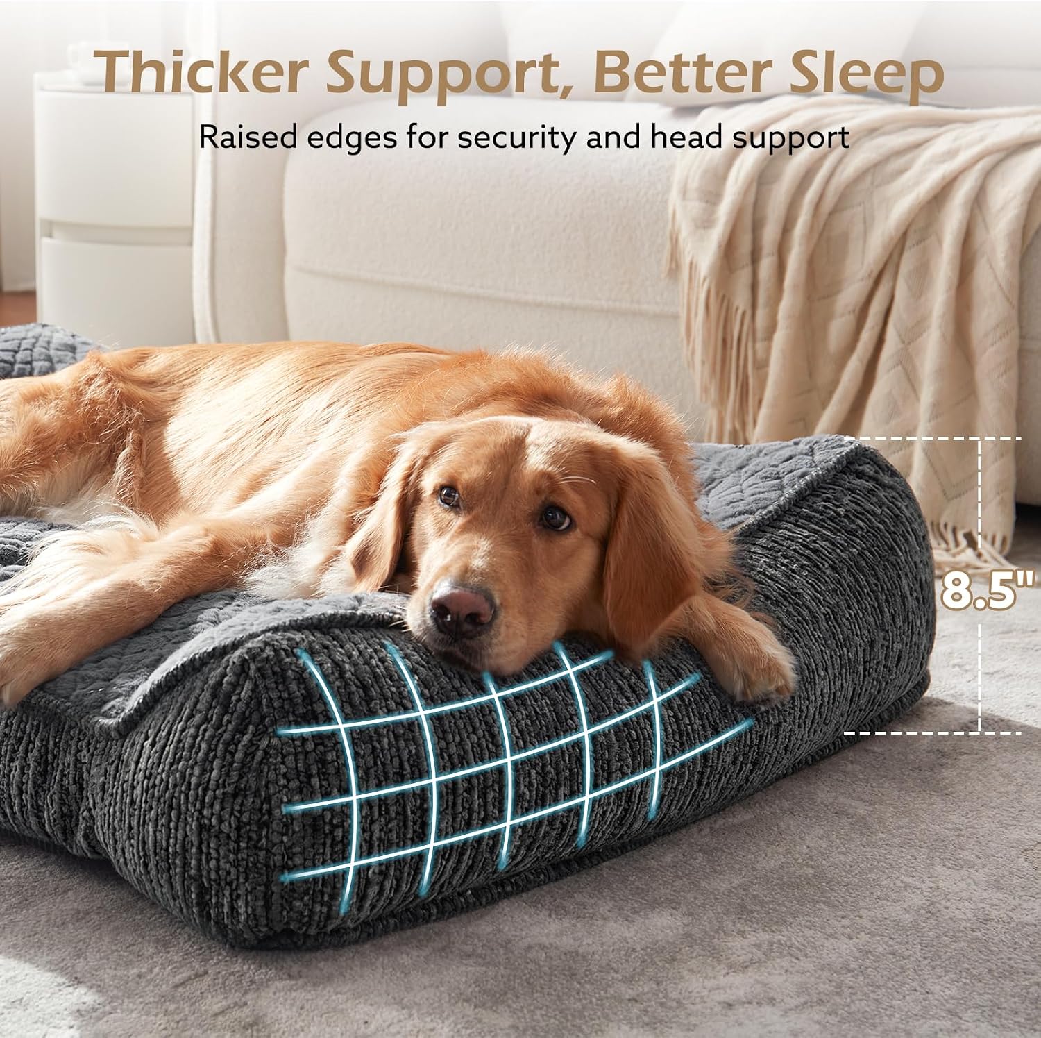 XL Orthopedic Dog Bed for Large Dogs Up to 80lbs - Extra Thick Foam Pet Bed Sofa with Bolster Sides, Large Sized Dog