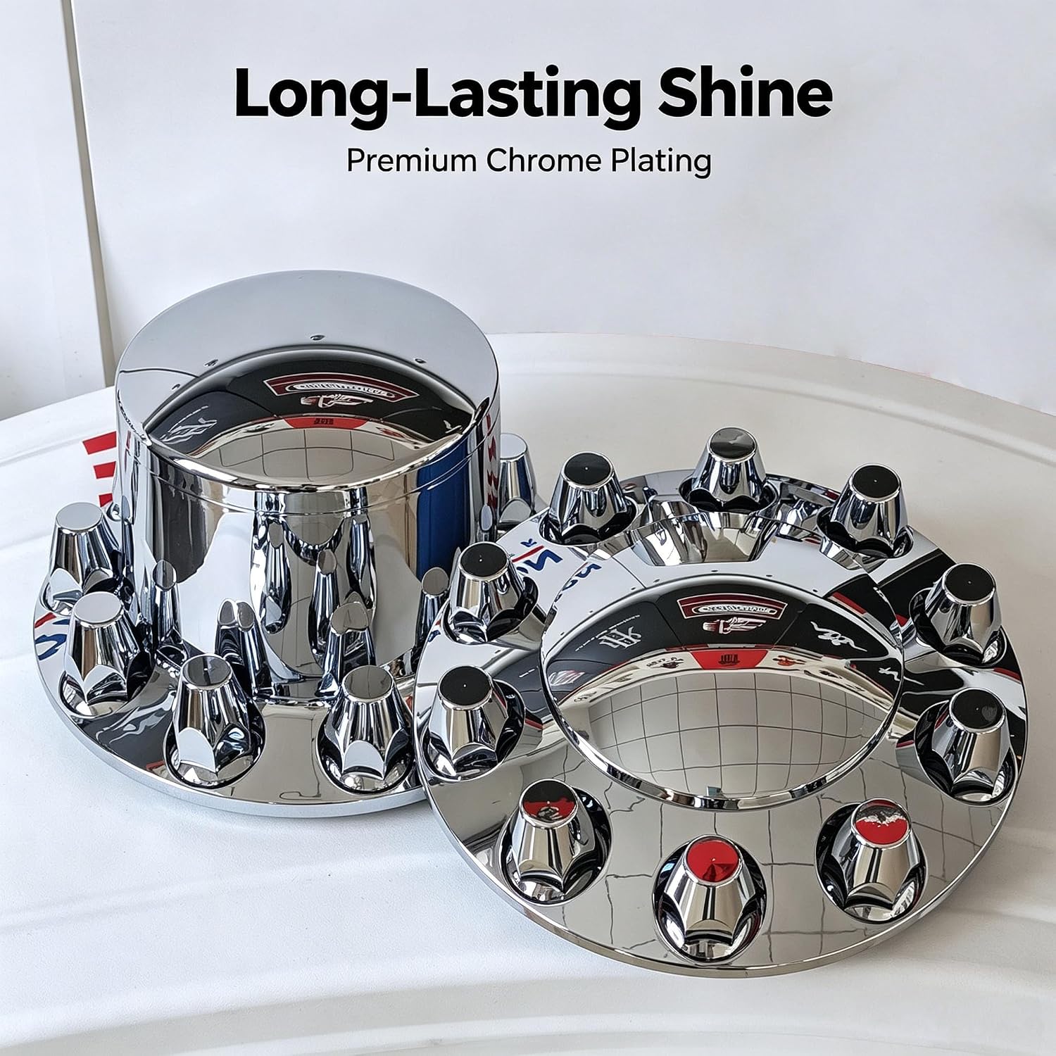 Dome Chrome ABS Hubcaps for Semi Trucks Axle Wheel Cover Kits 2 Rront 4 Rear with 33mm Thread on Lug Nut Covers and
