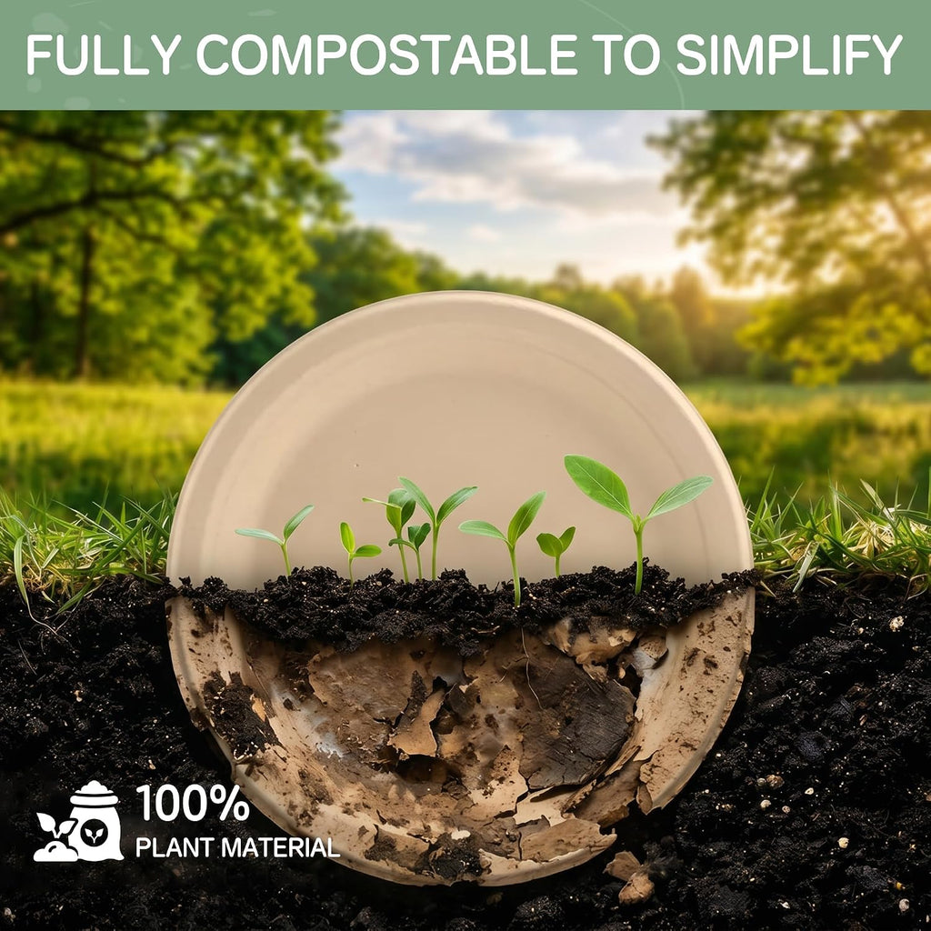 10 Inch [125 Pack] Compostable Paper Plates