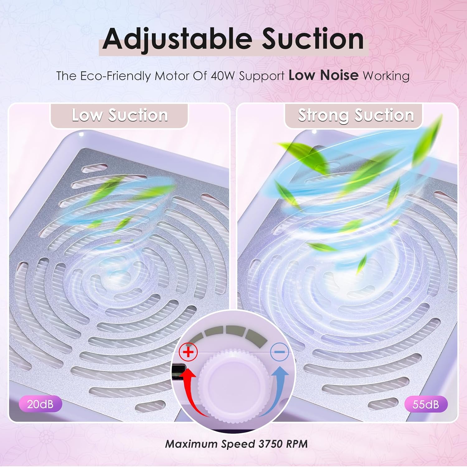 Nail Dust Collector with Lamp&50pcs Disposable Filter&Dusting Brush, Electric Nail Vacuum Cleaner Dust Fan Suction