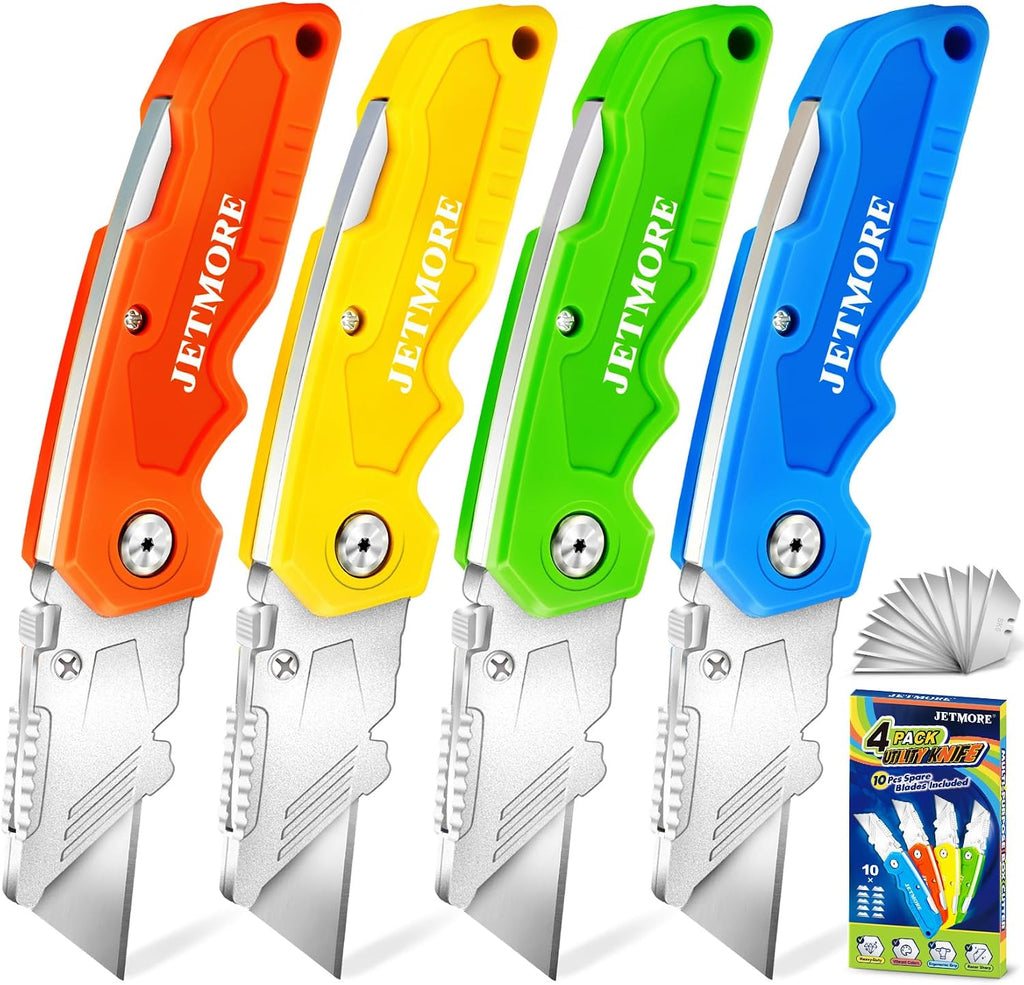 Box Cutter 4 Pack Utility Knife Paper Craft Tools with 10 Blades