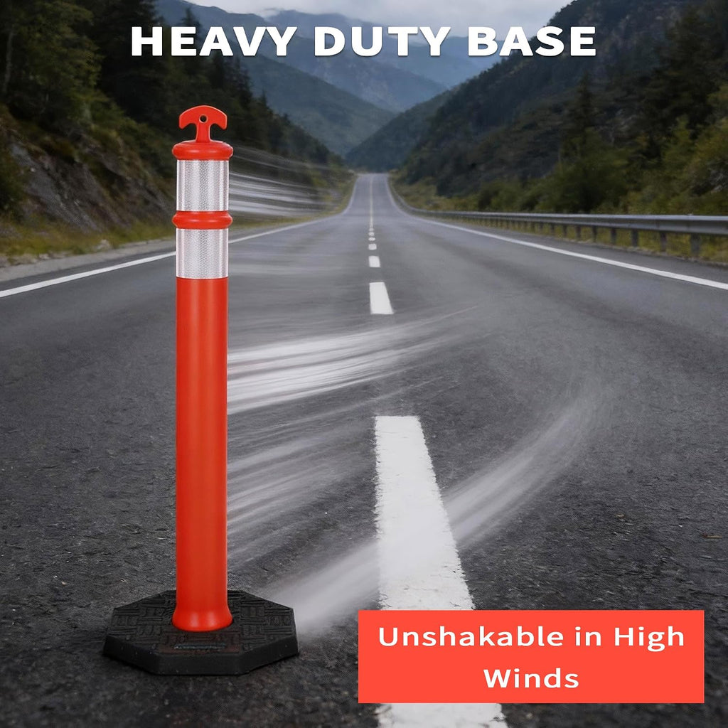 42" Traffic Delineator Posts 6 Pack,Safety Cones Heavy-Duty with Reflective Collars & Weighted Base for Construction
