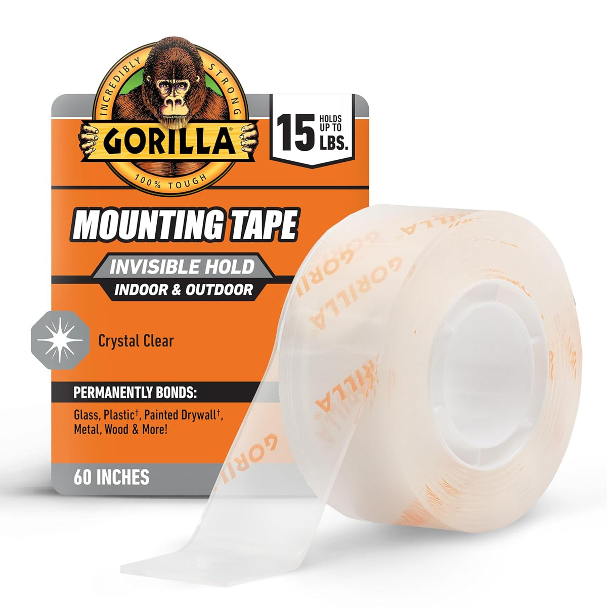 Invisible Hold Mounting Tape, Holds Up to 15 lbs, Clear, 1" x 60"