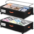 Under Bed Storage with Wheels 2-Pack, Under Bed Storage Containers 66L Clear Lids, Rolling Storage Drawers for
