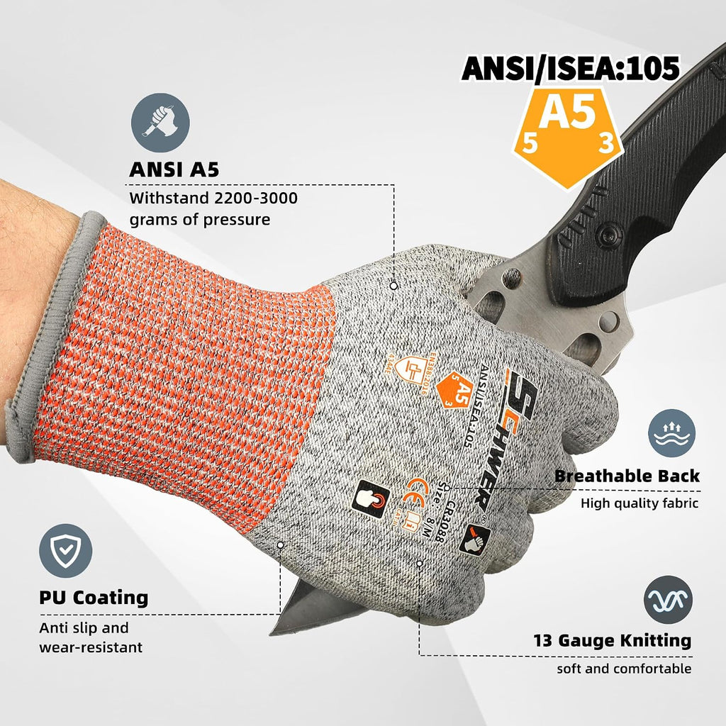 12 Pairs A4/A5/A6 Cut Resistant Gloves, Non PFAS CR3088, L