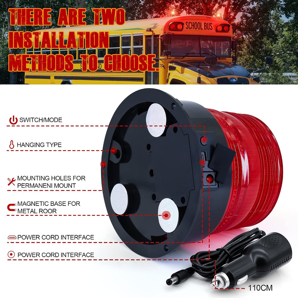 Magnetic Wireless Strobe Light Red Warning Beacon Light for Trucks | Rechargeable Waterproof Emergency Safety Rooftop