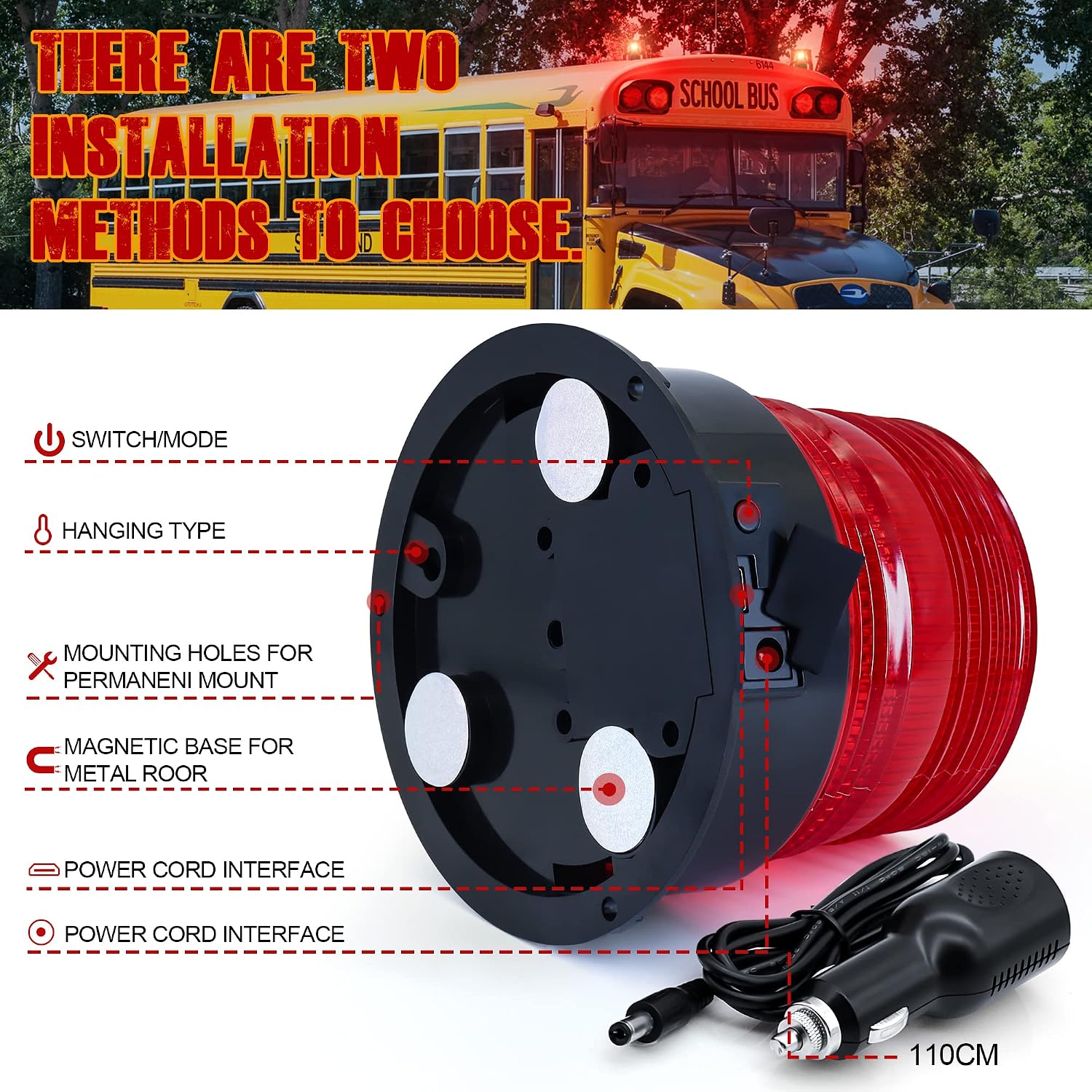 Magnetic Wireless Strobe Light Red Warning Beacon Light for Trucks | Rechargeable Waterproof Emergency Safety Rooftop