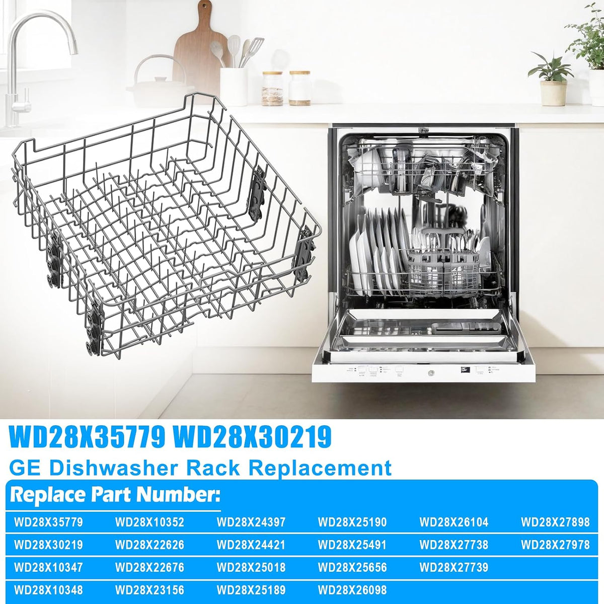 Updated WD28X35779 WD28X30219 Upper Rack for GEDishwasher Rack Replacement
