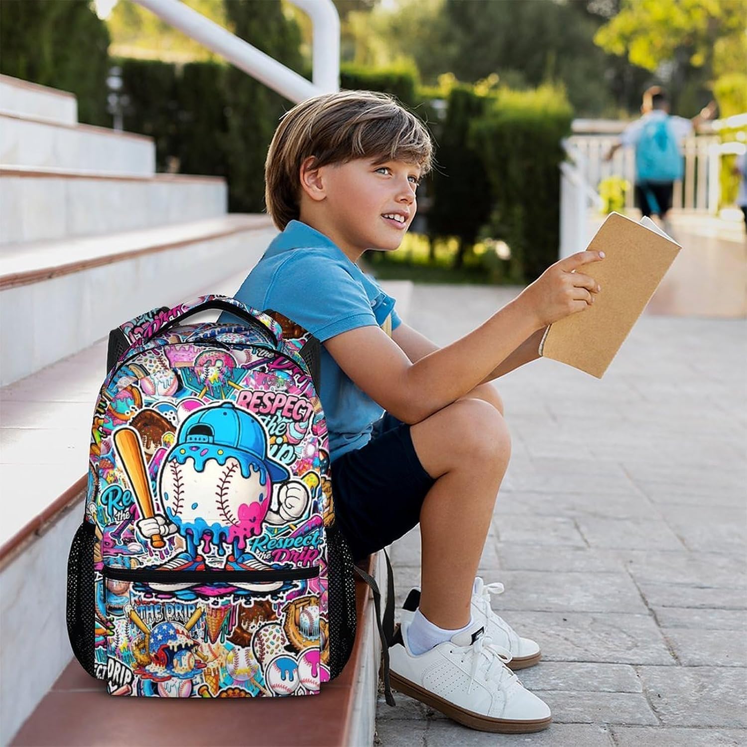 Kids Backpack for Boys Baseball Drip Backpacks for Kids Teens Team, Lightweight Large Capacity Cool Back to School