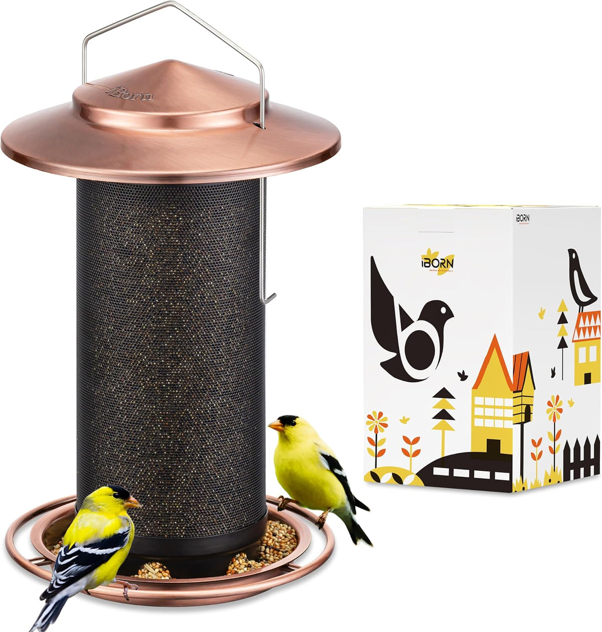 Bird Feeders for Outdoors, Metal Mesh Tube, 2.8LB, Copper-Plating, 1PK