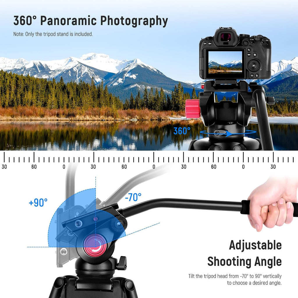 79"/200cm Video Tripod, Heavy Duty Aluminum Alloy Camera Tripod Stand with 360° Fluid Drag Head, QR Plate Compatible