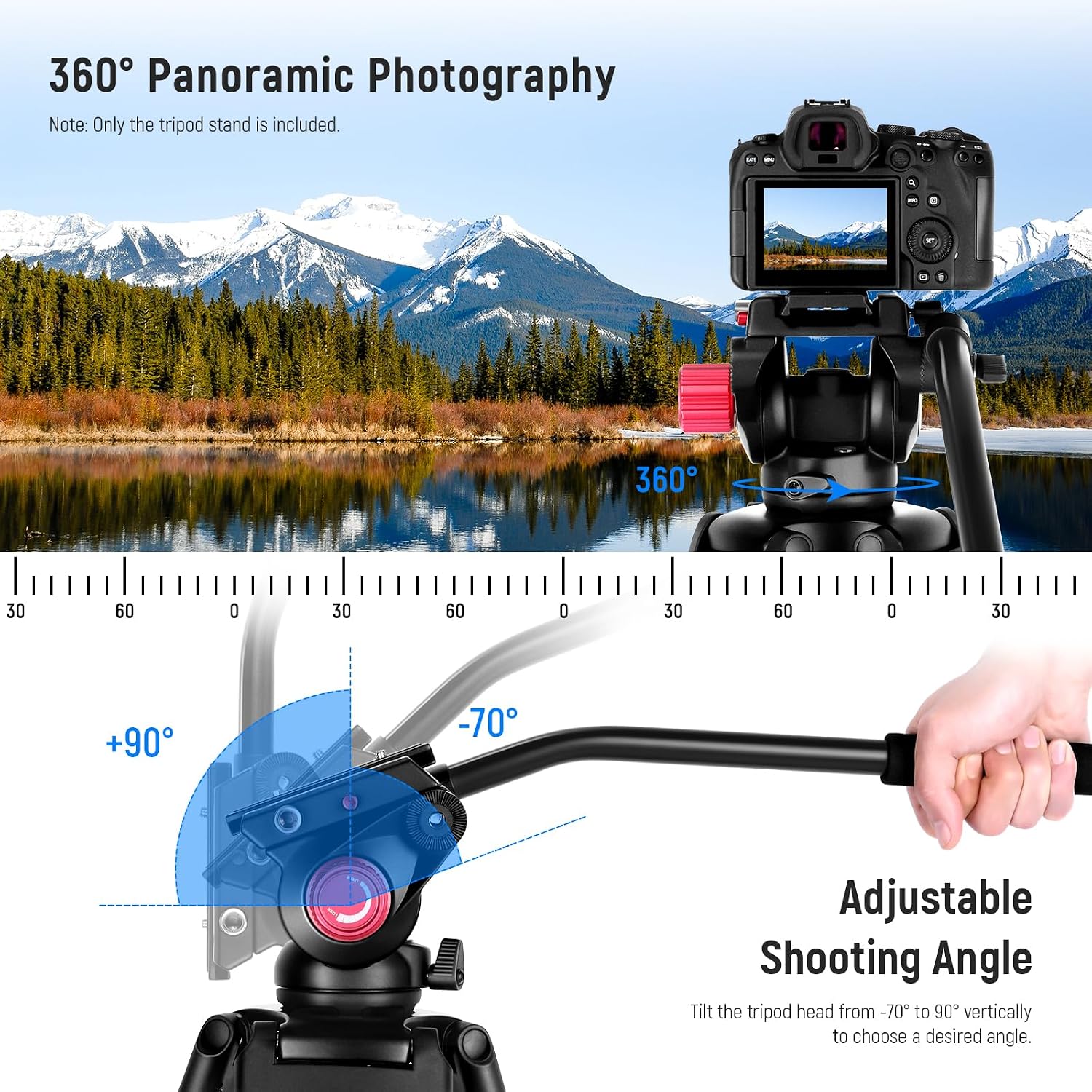 79"/200cm Video Tripod, Heavy Duty Aluminum Alloy Camera Tripod Stand with 360° Fluid Drag Head, QR Plate Compatible