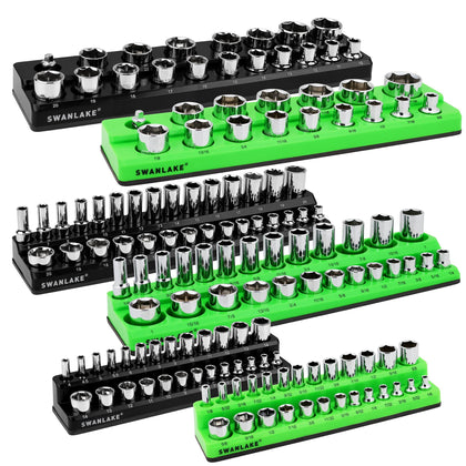 Magnetic Socket Organizer Set, 6-piece 1/4", 3/8", 1/2" SAE & Metric Sockets Holder, Drive Socket Trays, Storage Tool